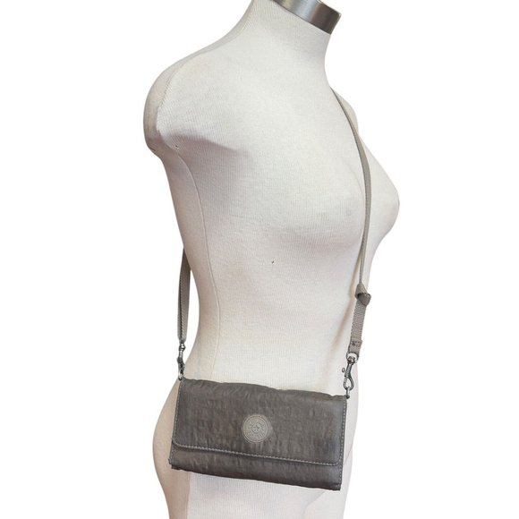 Kipling Wallet Full Size Crossbody Nylon Pewter Bifold - Picture 2 of 11